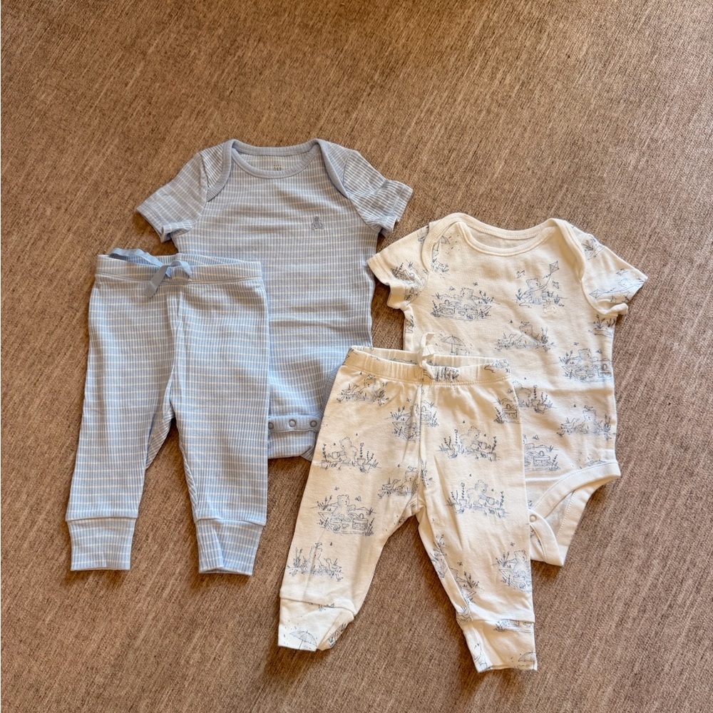 Gap Baby Blue and Cream Striped and Toile Outfit Sets (2)